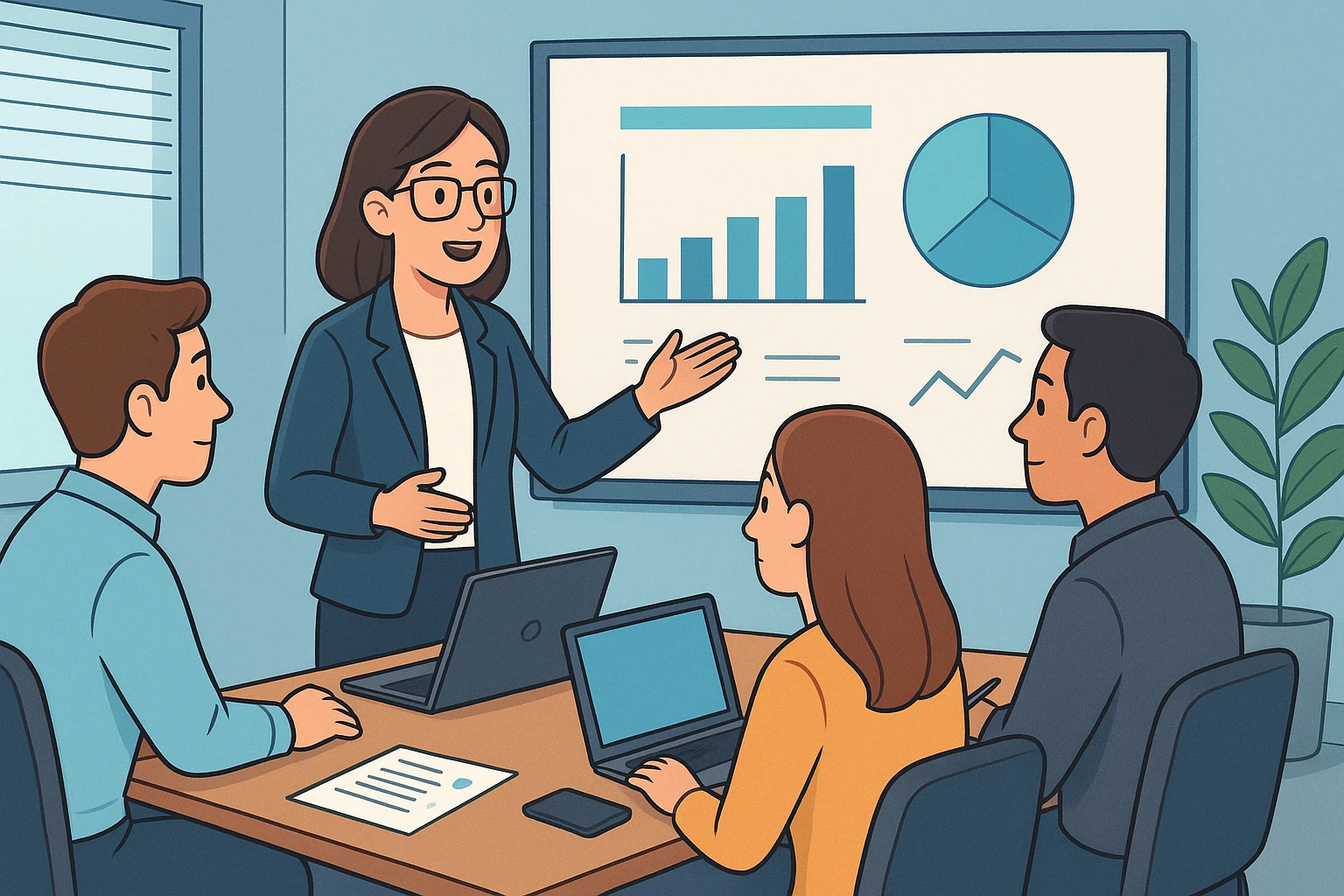 Agency director assigning roles to recruiters at a desk