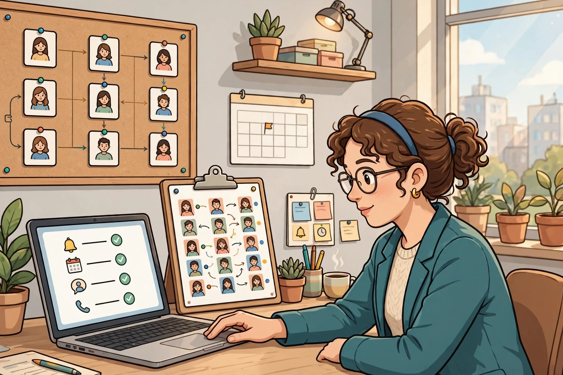 Consultant reviewing automated follow-up task reminders