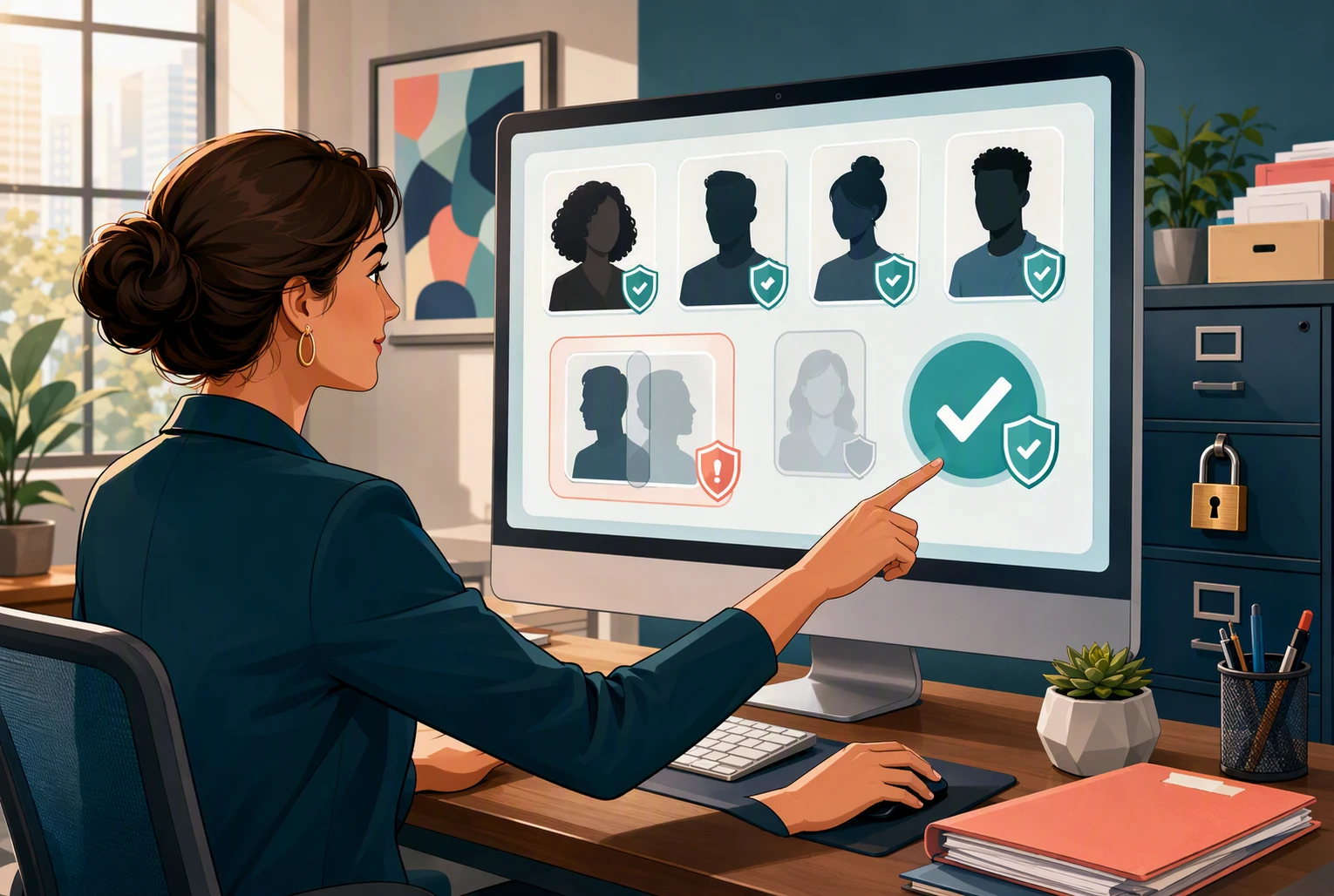 Recruitment manager auditing candidate records on CRM screen