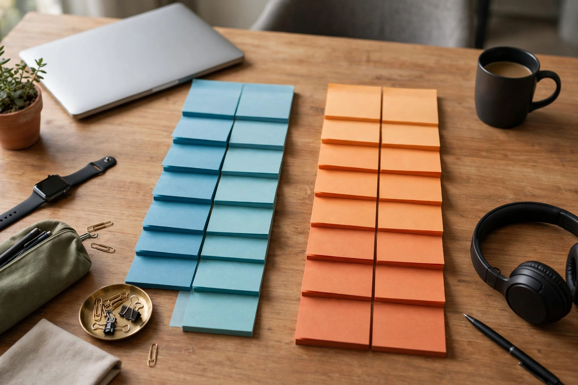 Recruiter sorting sticky notes into workflow columns