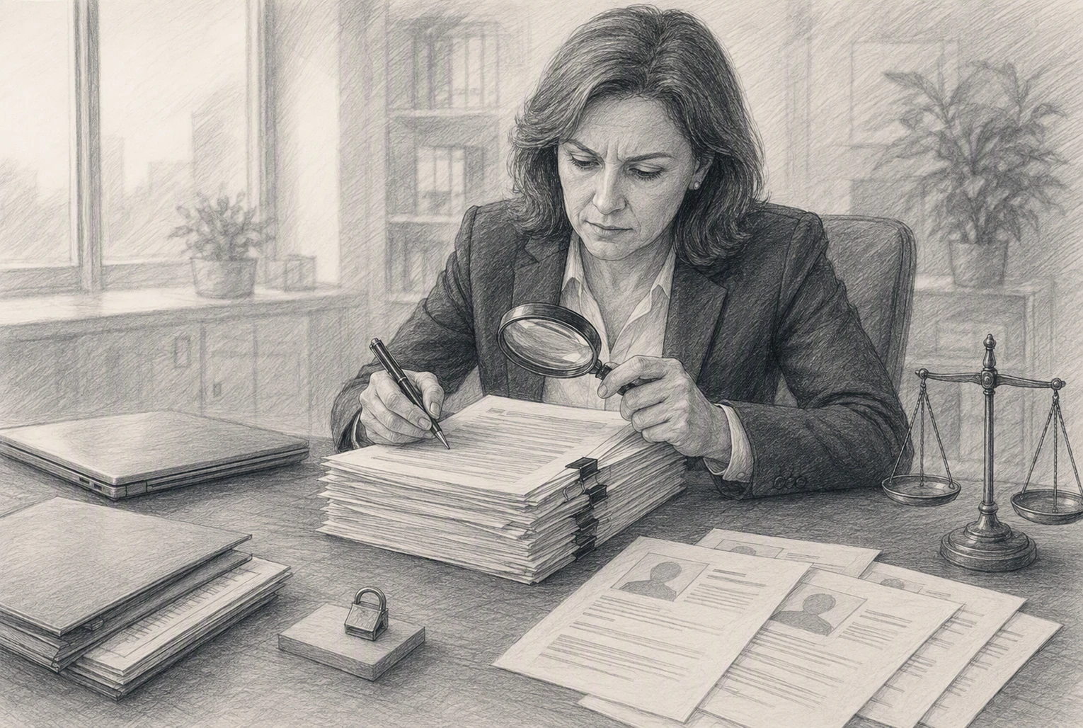 Recruitment director reviewing AI governance documents