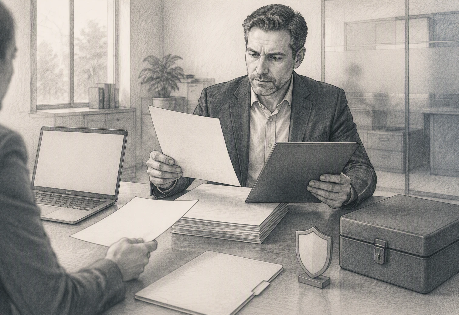Recruitment director reviewing data processing documents