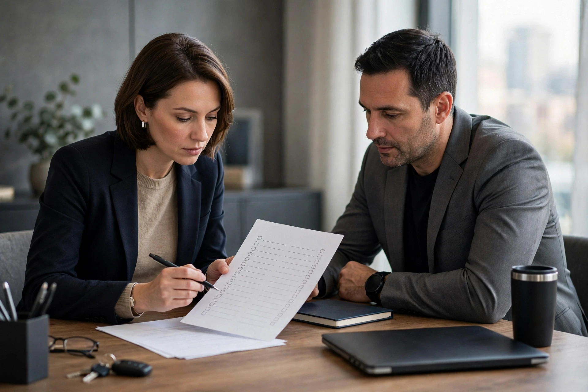 Consultant reviewing migration checklist with vendor
