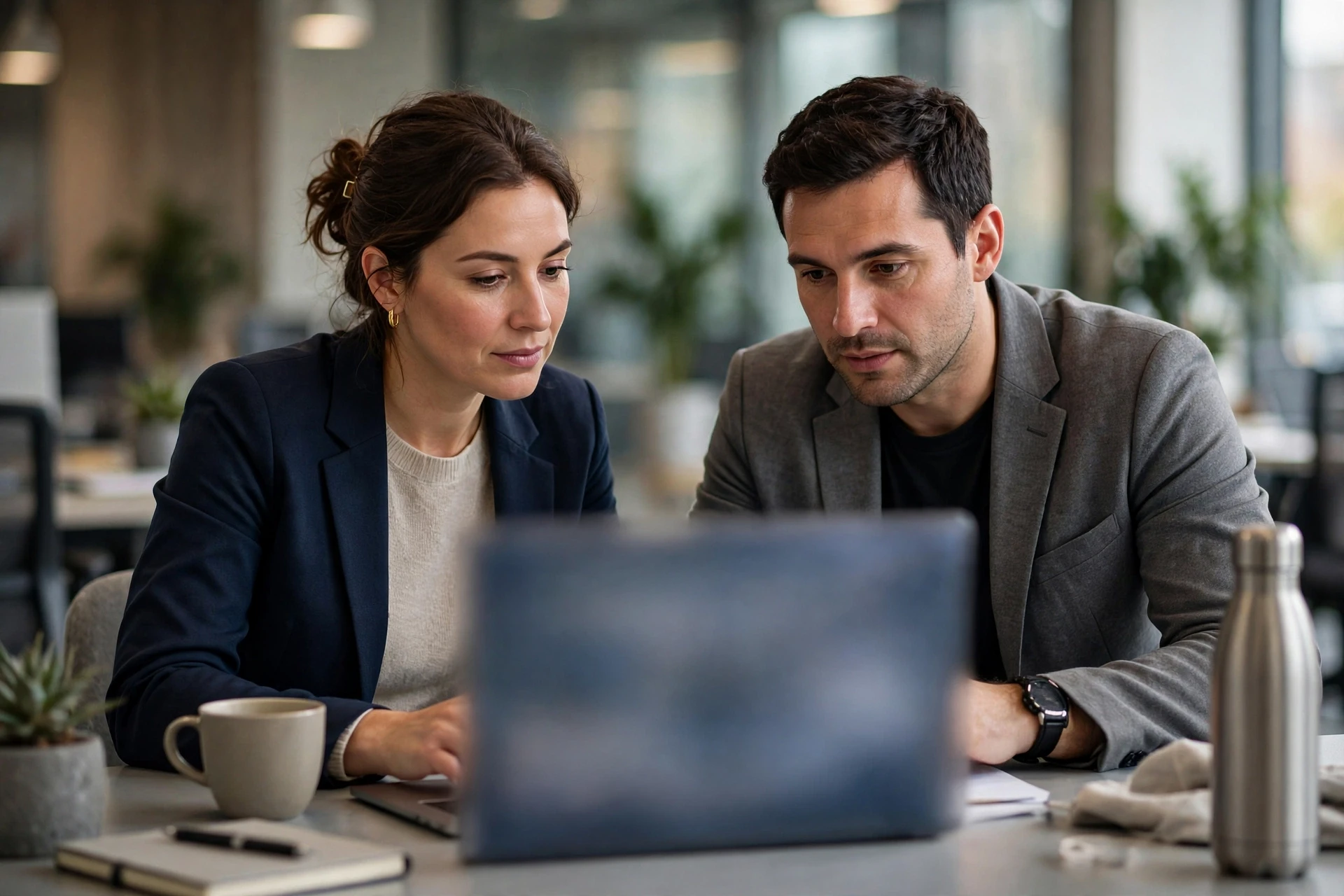Two consultants reviewing candidate search dashboard